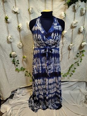 Tie-Dye Navy Blue Wrap Maxi Dress